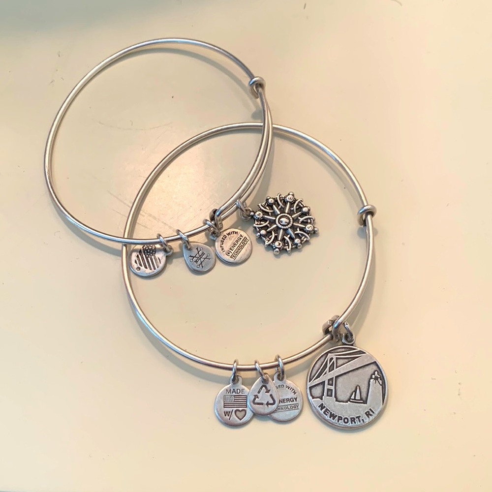 2 Alex and ani silver dangle bracelets. New Port Rhode Island and Compass charm